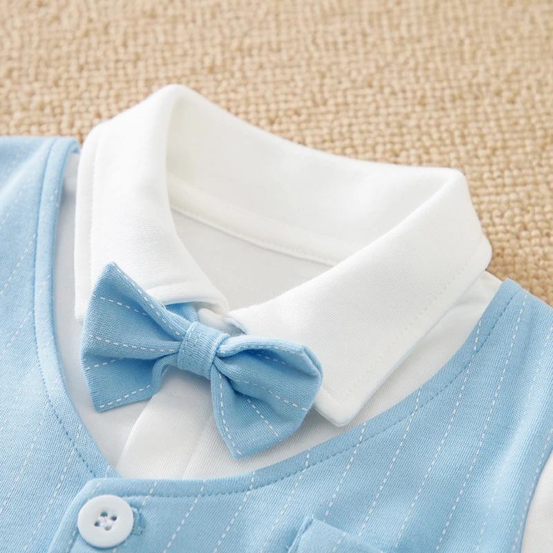 Light Color Gentleman Style 100%Cotton Long Sleeve with Bow Tie Pajama Baby Boys Romper